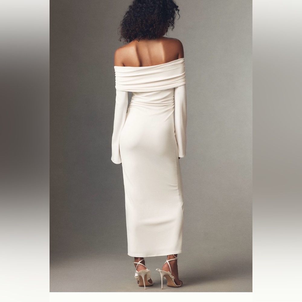 Elegant Off-Shoulder Ivory Midi Dress